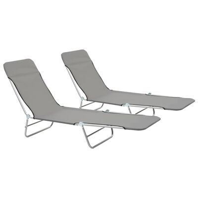 vidaXL Folding Sun Loungers 2 pcs Steel and Fabric Grey, grey vidaXL Folding Sun Loungers 2 pcs Steel and Fabric Grey