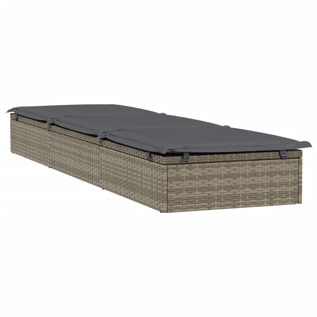 vidaXL Sunbed with Cushion Grey 201x55x62 cm Poly Rattan