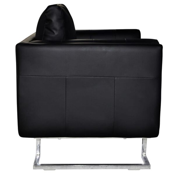 vidaXL Cube Armchair with Chrome Feet Black Faux Leather