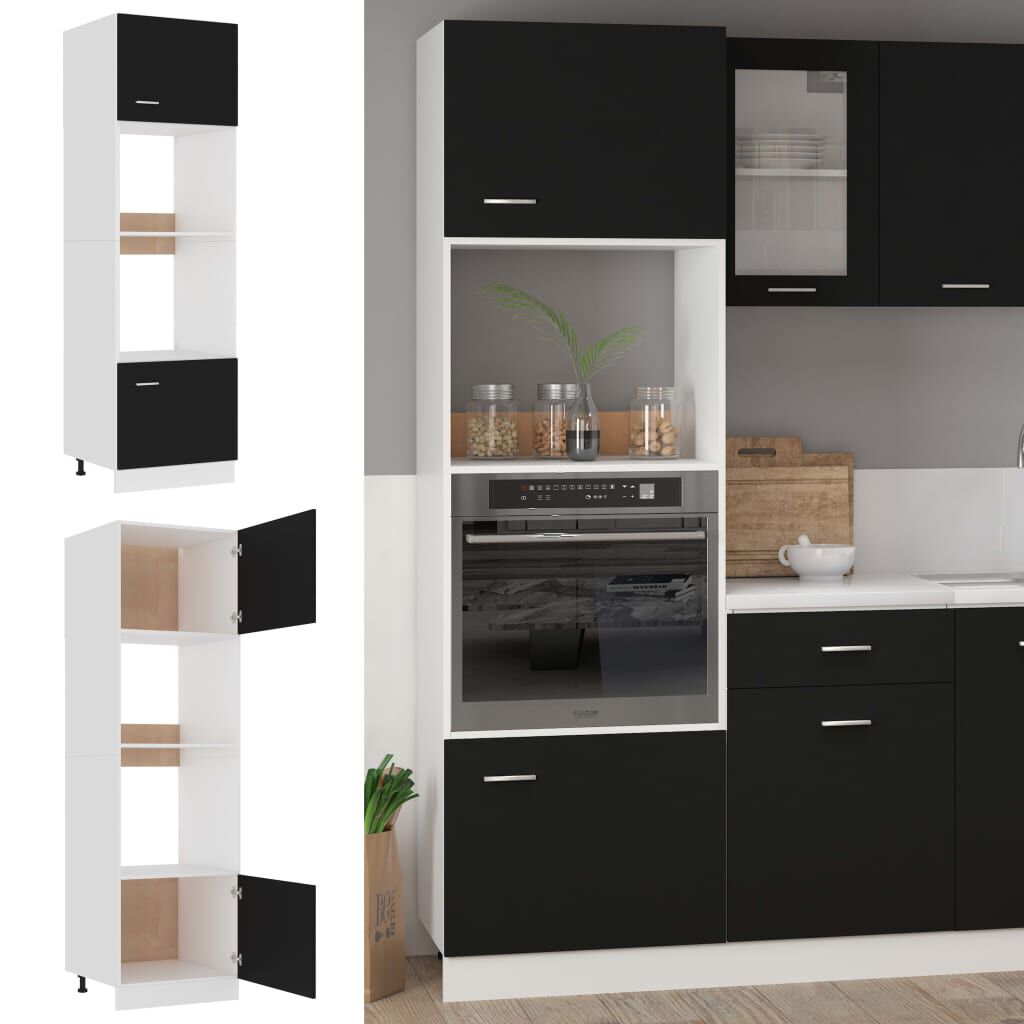 vidaXL Microwave Cabinet Lyon Black 60x57x207 cm Engineered Wood