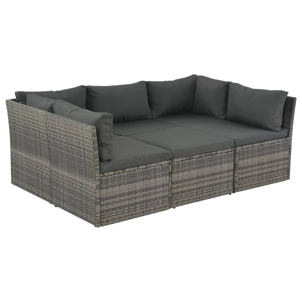 vidaXL 4 Piece Garden Lounge Set with Cushions Poly Rattan Grey