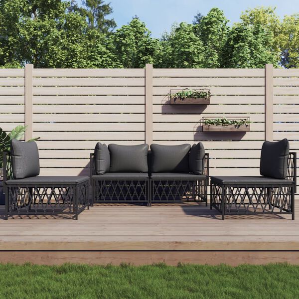 vidaXL 4 Piece Garden Lounge Set with Cushions Anthracite Steel