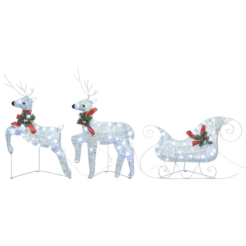 vidaXL Reindeer & Sleigh Christmas Decoration 60 LEDs Outdoor Silver, silver vidaXL Reindeer & Sleigh Christmas Decoration 60 LEDs Outdoor Silver