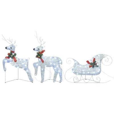 vidaXL Reindeer & Sleigh Christmas Decoration 60 LEDs Outdoor Silver, silver vidaXL Reindeer & Sleigh Christmas Decoration 60 LEDs Outdoor Silver