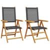 vidaXL Folding Chairs 2 pcs Black Solid Wood Acacia and Poly Rattan