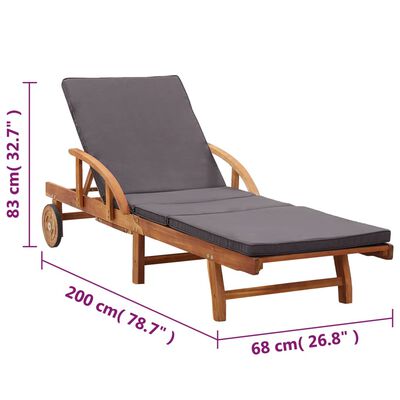 vidaXL Sun Lounger with Cushion Solid Acacia Wood, dark grey vidaXL Sun Lounger with Cushion Solid Acacia Wood