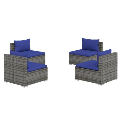 vidaXL 4 Piece Garden Lounge Set with Cushions Poly Rattan Grey