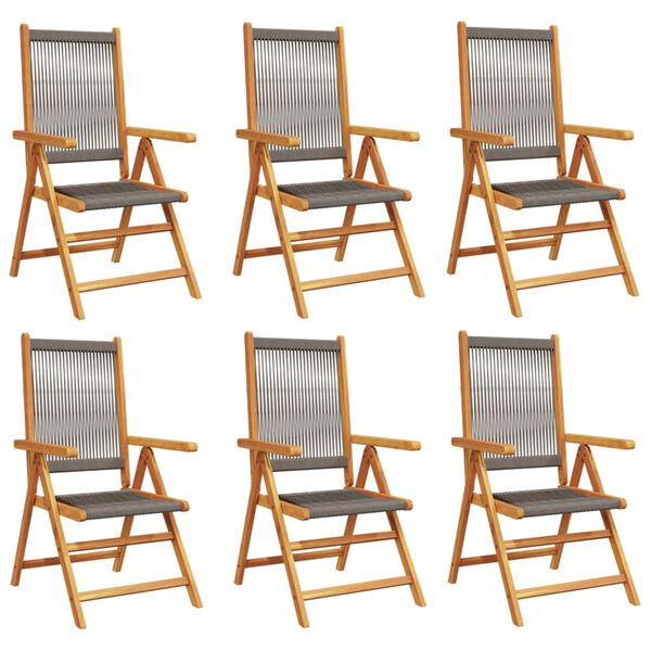 vidaXL Reclining Garden Chairs 6 pcs Grey Solid Wood Acacia