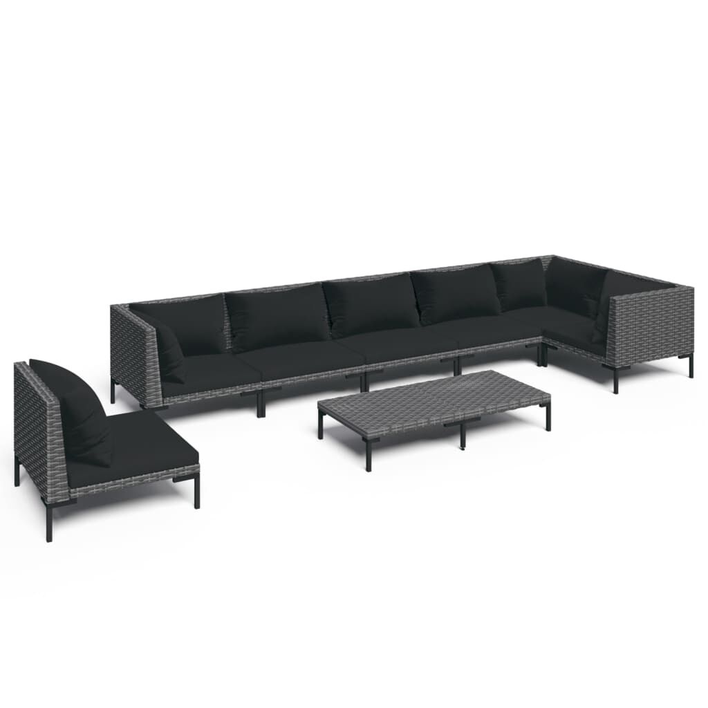vidaXL 8 Piece Garden Lounge Set with Cushions Poly Rattan Dark Grey