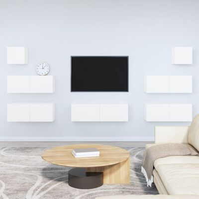vidaXL 7 Piece TV Cabinet Set White Engineered Wood, white vidaXL 7 Piece TV Cabinet Set White Engineered Wood