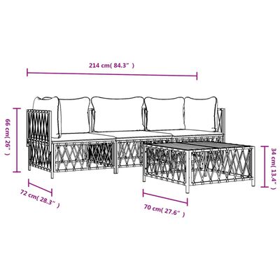 vidaXL 4 Piece Garden Lounge Set with Cushions White Steel