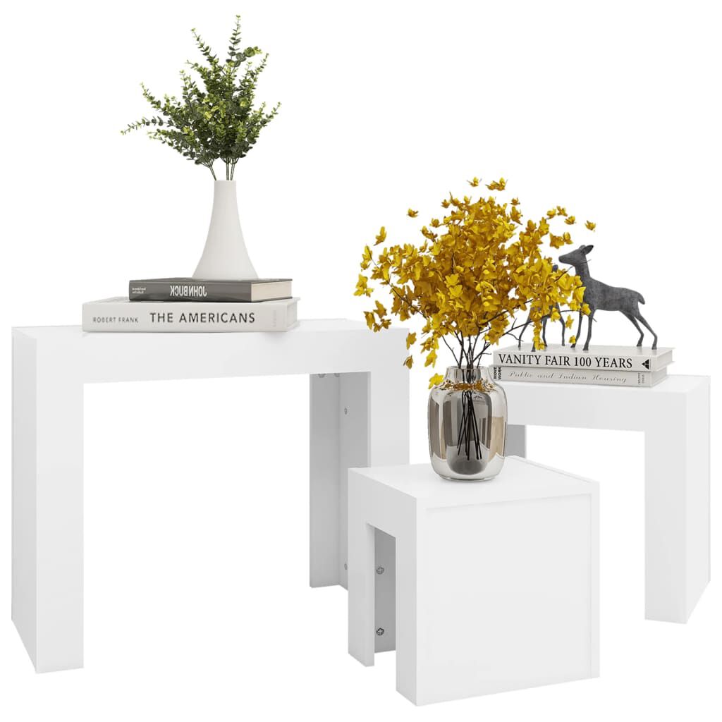 vidaXL Nesting Coffee Tables 3 pcs White Engineered Wood