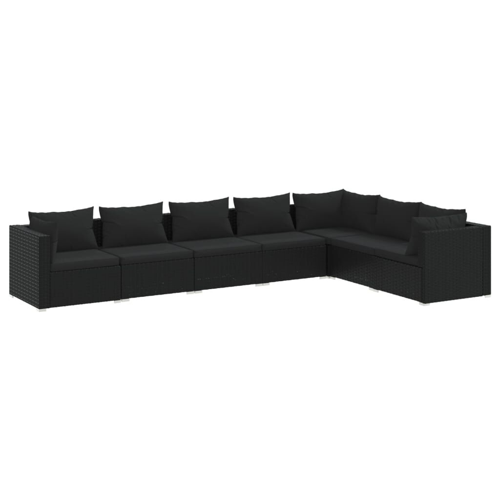 vidaXL 7 Piece Garden Lounge Set with Cushions Poly Rattan Black