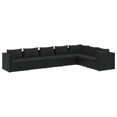 vidaXL 7 Piece Garden Lounge Set with Cushions Poly Rattan Black, black vidaXL 7 Piece Garden Lounge Set with Cushions Poly Rattan Black