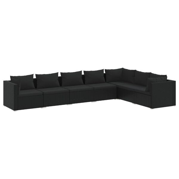 vidaXL 7 Piece Garden Lounge Set with Cushions Poly Rattan Black