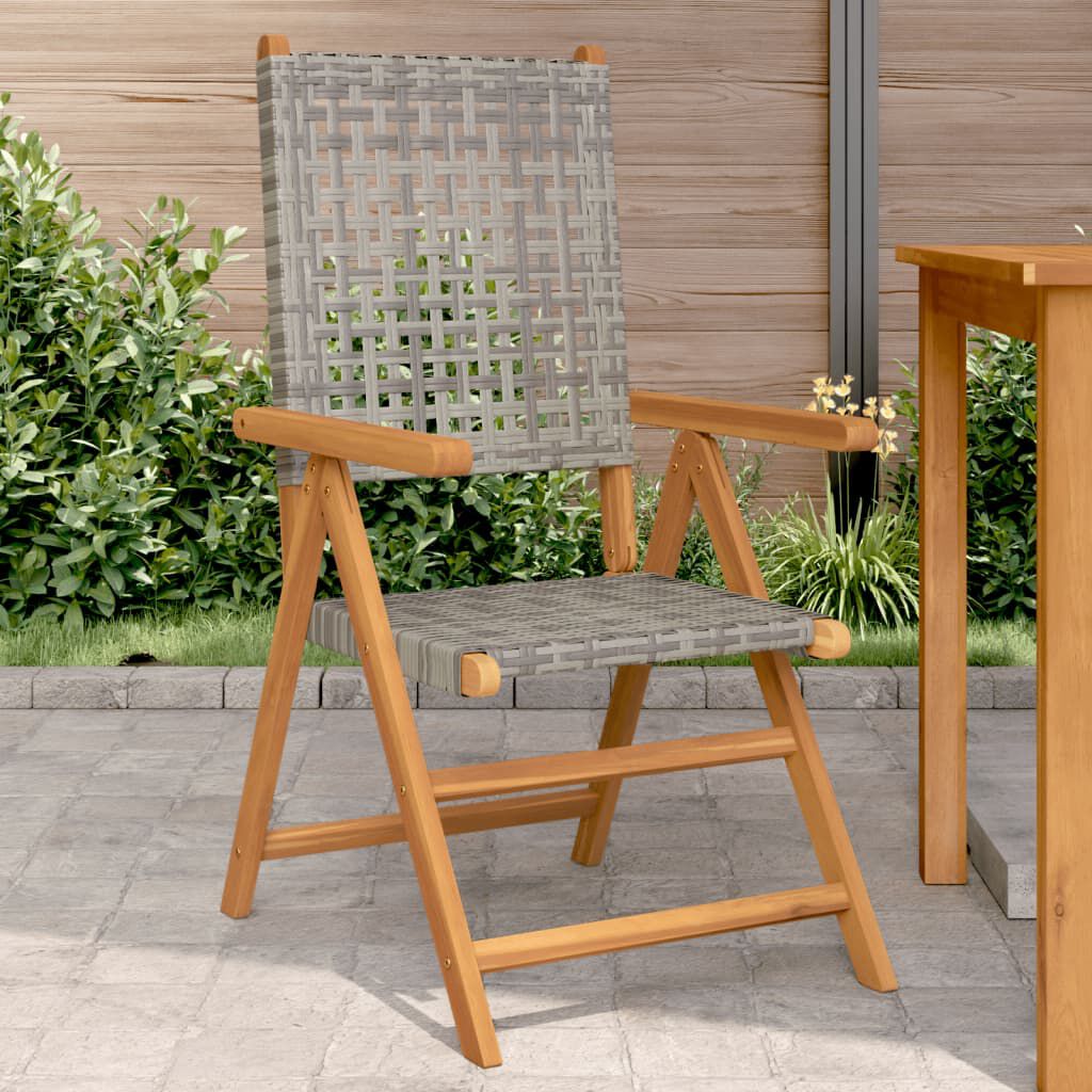 vidaXL Garden Chairs 2 pcs Grey Solid Wood Acacia and Poly Rattan