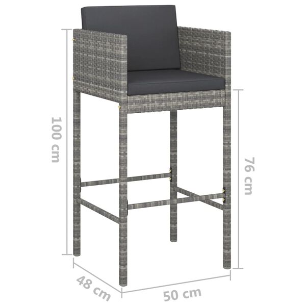 vidaXL Bar Stools 2 pcs with Cushions Grey Poly Rattan