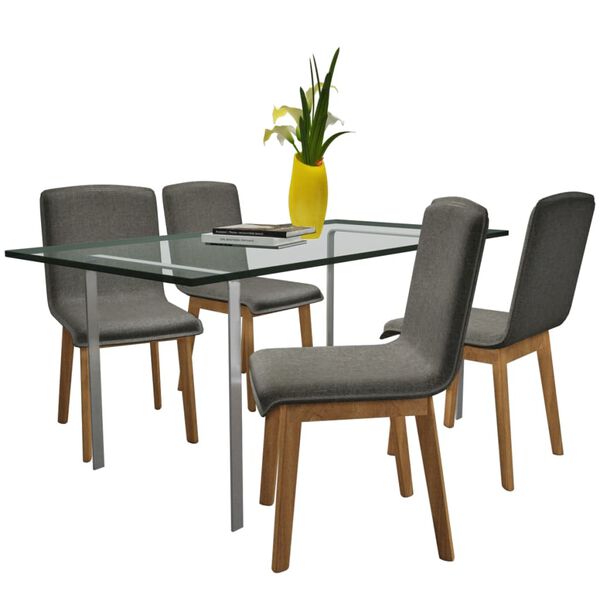 Oak Indoor Fabric Dining Chair Set 4 pcs Dark Grey