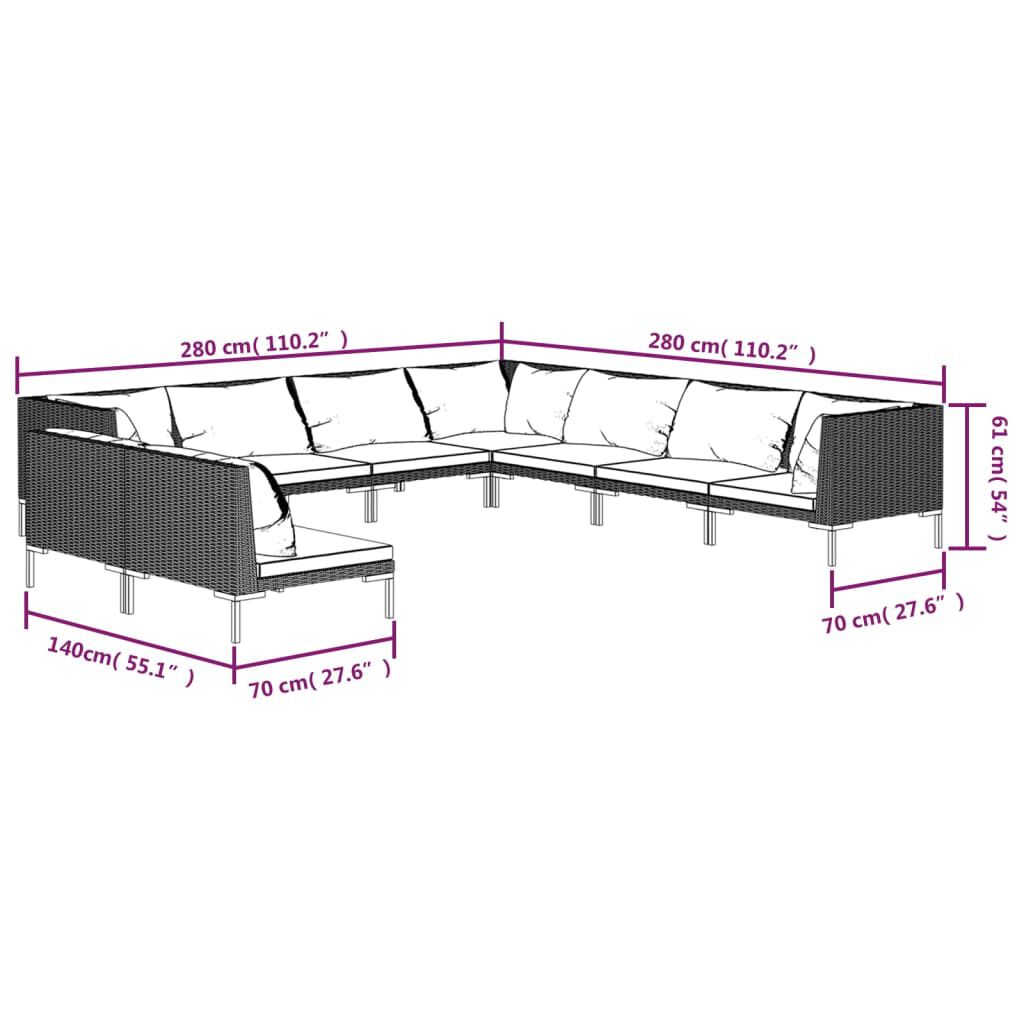 vidaXL 9 Piece Garden Lounge Set with Cushions Poly Rattan Dark Grey
