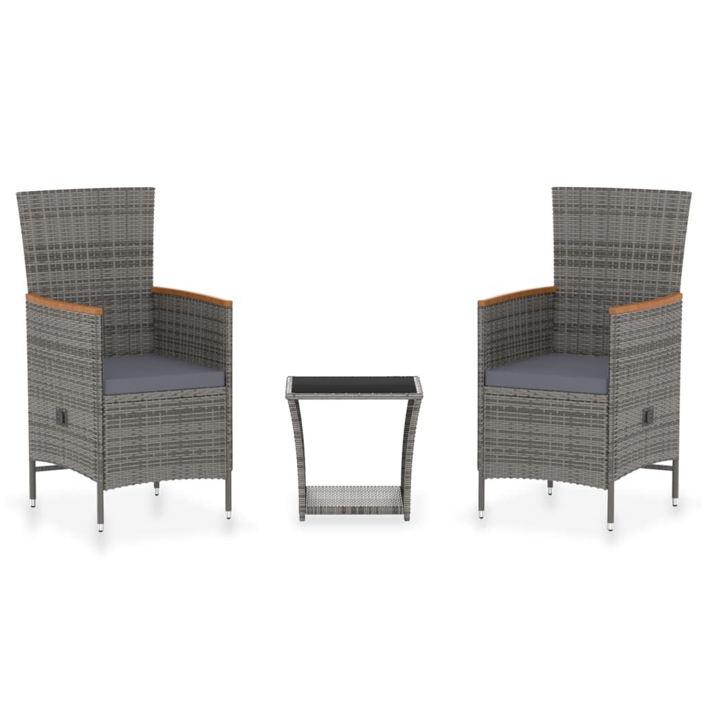 vidaXL 3 Piece Garden Lounge Set with Cushions Poly Rattan Grey