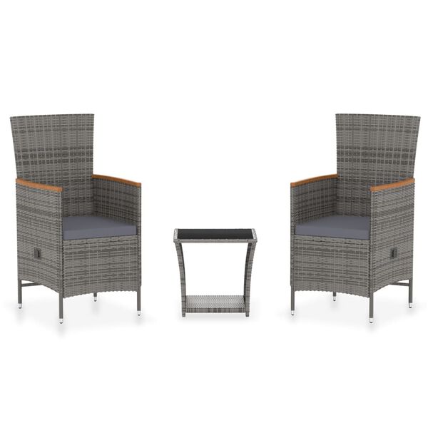vidaXL 3 Piece Garden Lounge Set with Cushions Poly Rattan Grey