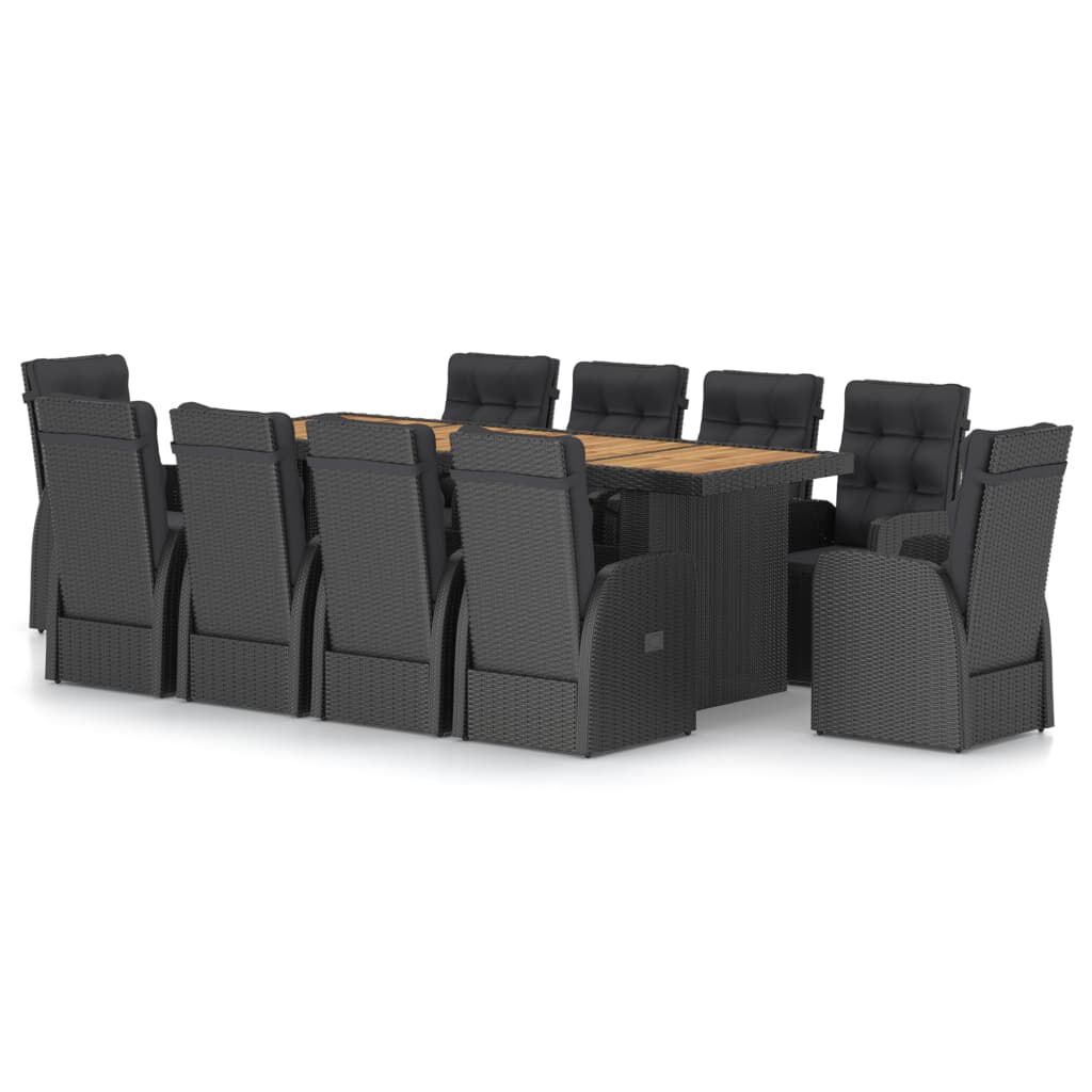 vidaXL 11 Piece Outdoor Dining Set with Cushions Poly Rattan Black