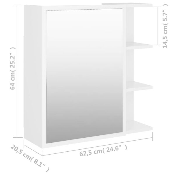 vidaXL Bathroom Mirror Cabinet White 62.5x20.5x64 cm Engineered Wood