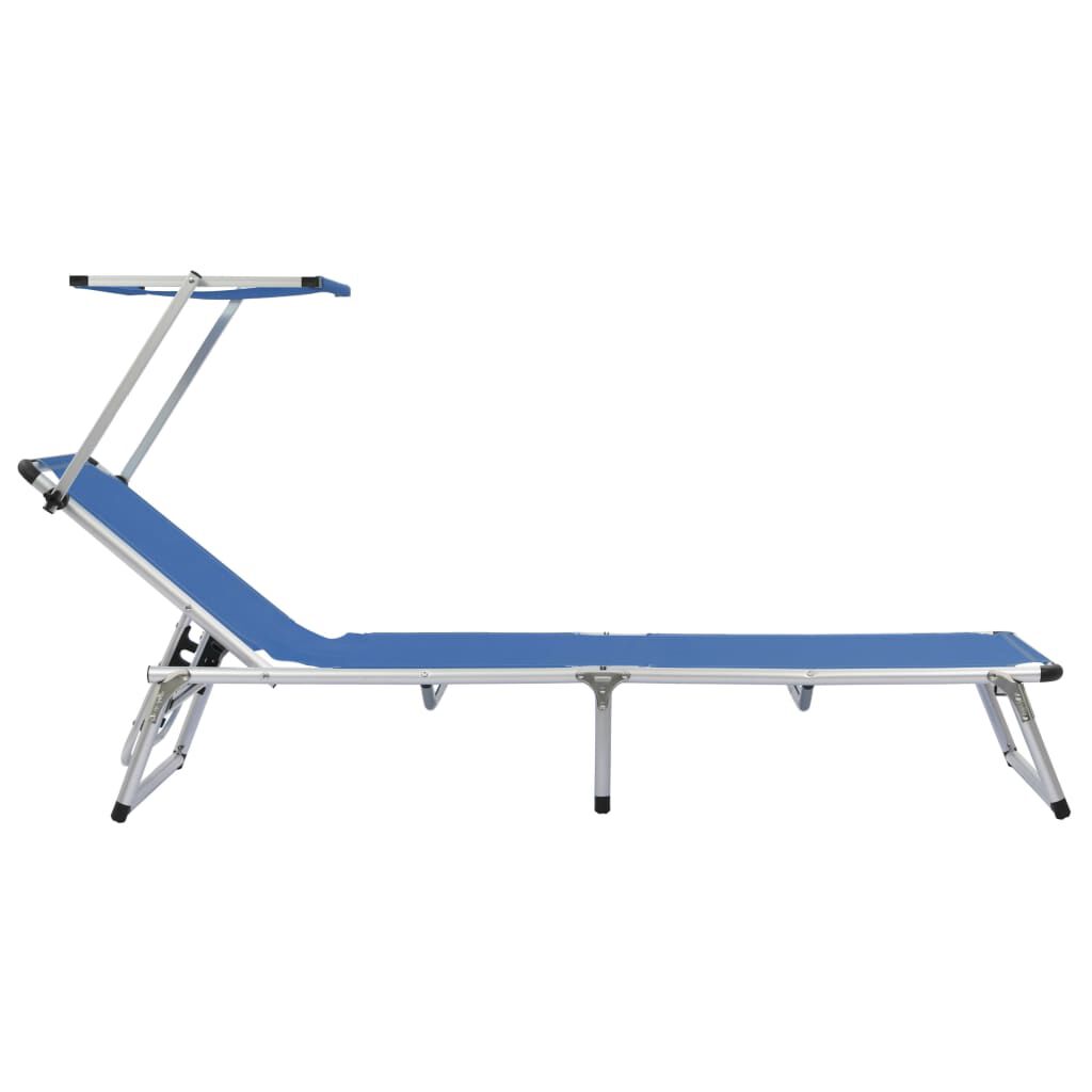 vidaXL Folding Sun Lounger with Roof Aluminium and Textilene Blue