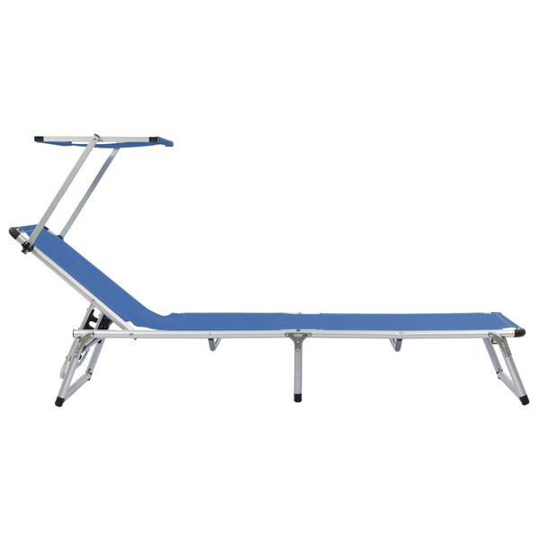 vidaXL Folding Sun Lounger with Roof Aluminium and Textilene Blue