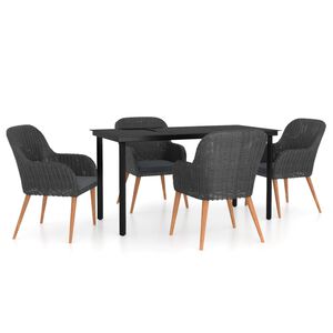 vidaXL 5 Piece Garden Dining Set with Cushions Black