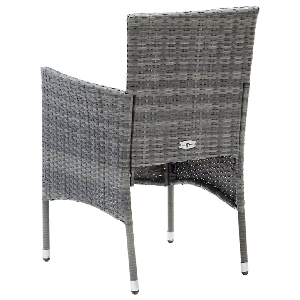 vidaXL 3 Piece Garden Dining Set with Cushions Poly Rattan Grey