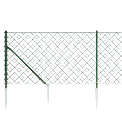 vidaXL Chain Link Fence with Spike Anchors Green 1x10 m, green vidaXL Chain Link Fence with Spike Anchors Green 1x10 m