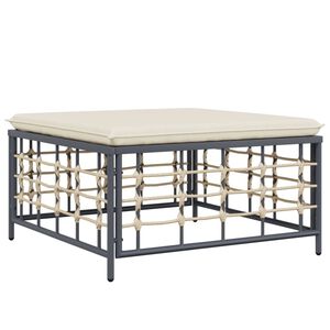 vidaXL Garden Footstool with Beige Cushion Poly Rattan