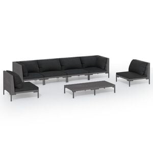 vidaXL 7 Piece Garden Lounge Set with Cushions Poly Rattan Dark Grey