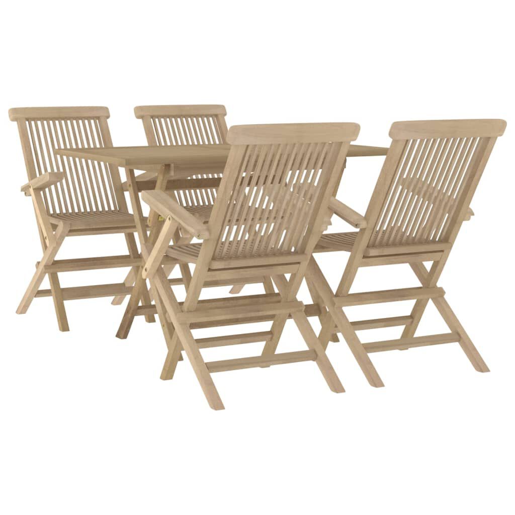 vidaXL 5 Piece Garden Dining Set Grey Solid Wood Teak