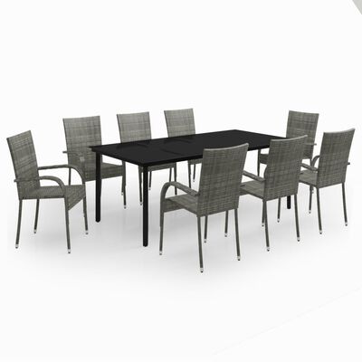 vidaXL 9 Piece Garden Dining Set Grey and Black, grey and black vidaXL 9 Piece Garden Dining Set Grey and Black