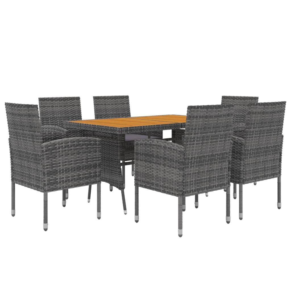 vidaXL 7 Piece Outdoor Dining Set Poly Rattan Grey