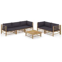 vidaXL 6 Piece Garden Lounge Set with Dark Grey Cushions Bamboo, dark grey vidaXL 6 Piece Garden Lounge Set with Dark Grey Cushions Bamboo