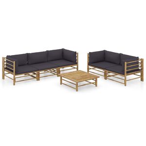 vidaXL 6 Piece Garden Lounge Set with Dark Grey Cushions Bamboo