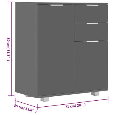 vidaXL Sideboard High Gloss Grey 71x35x80 cm Engineered Wood, grey vidaXL Sideboard High Gloss Grey 71x35x80 cm Engineered Wood