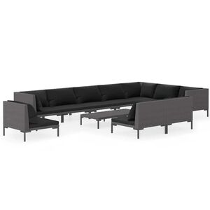 vidaXL 11 Piece Garden Lounge Set with Cushions Poly Rattan Dark Grey