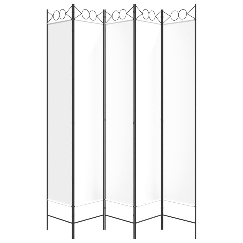 vidaXL 5-Panel Room Divider White 200x220 cm Fabric