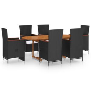 vidaXL 7 Piece Garden Dining Set Poly Rattan Black