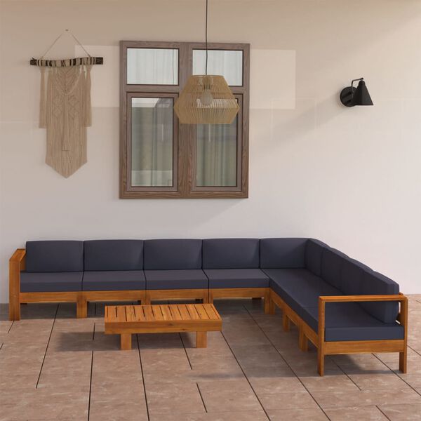 vidaXL 9 Piece Garden Lounge Set with Dark Grey Cushions Acacia Wood