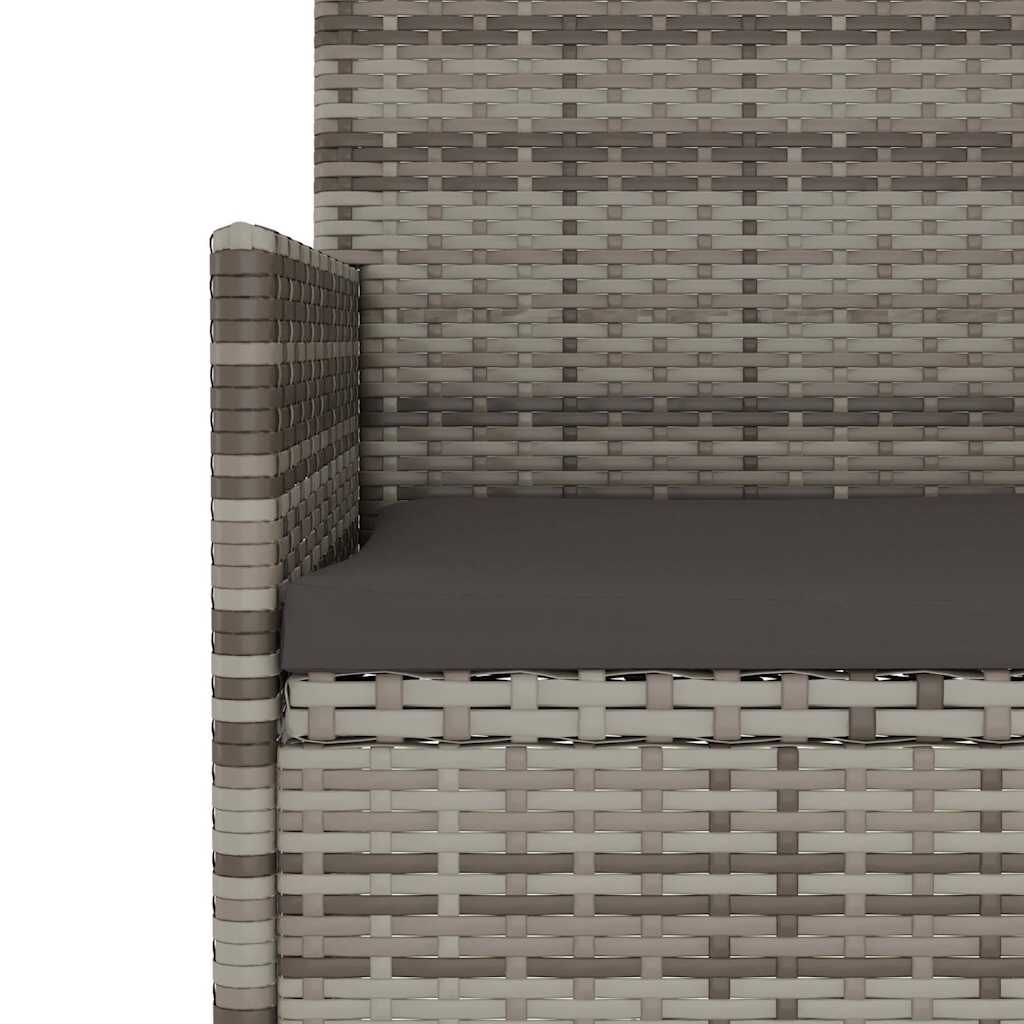 vidaXL 3-Seater Garden Bench with Cushions Grey Poly Rattan