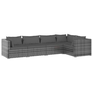vidaXL 5 Piece Garden Lounge Set with Cushions Poly Rattan Grey