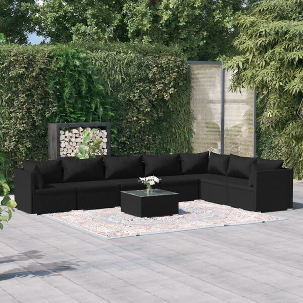 vidaXL 8 Piece Garden Lounge Set with Cushions Poly Rattan Black