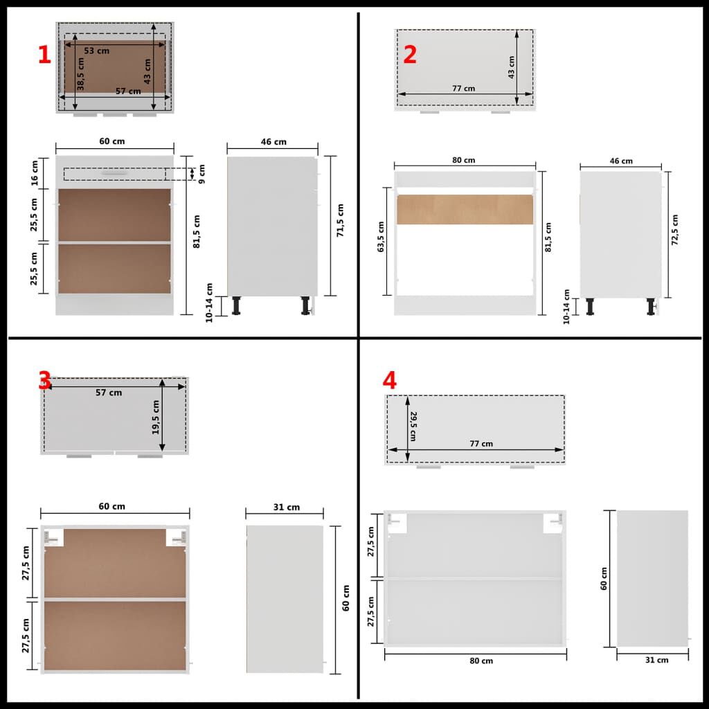 vidaXL 4 Piece Kitchen Cabinet Set Lyon White Engineered Wood