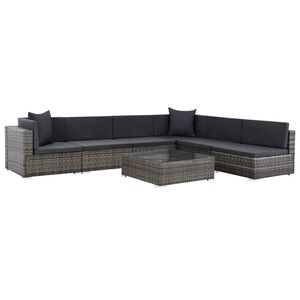 vidaXL 7 Piece Garden Lounge Set with Cushions Poly Rattan Grey