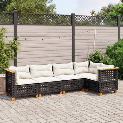 vidaXL 5 Piece Garden Sofa Set with Cushions Black Poly Rattan, black vidaXL 5 Piece Garden Sofa Set with Cushions Black Poly Rattan